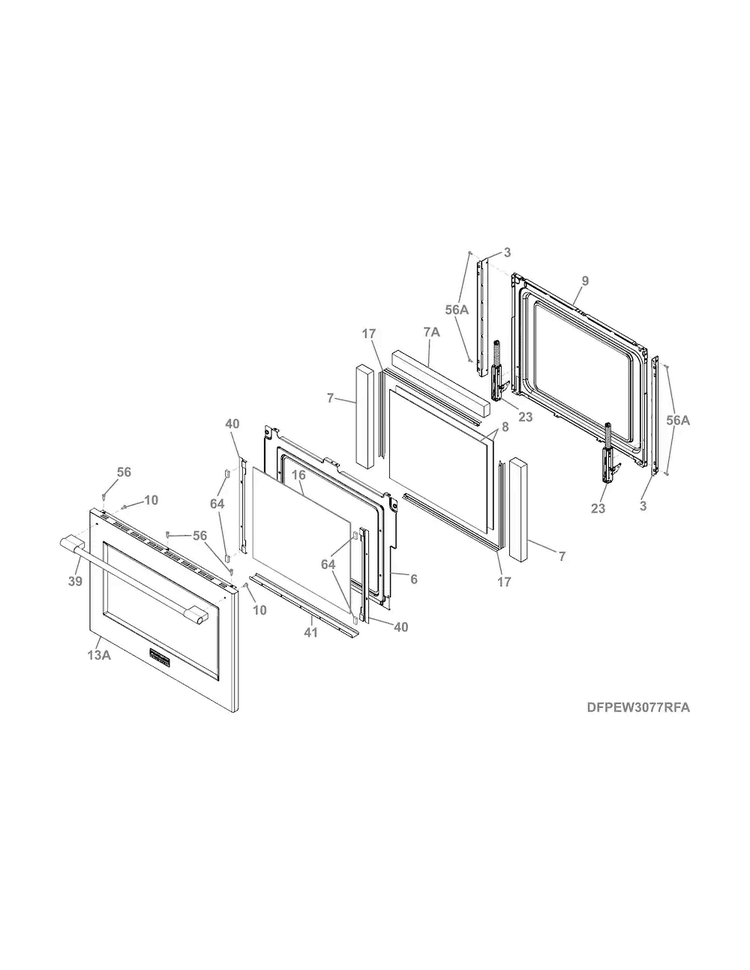 Door Diagram and Parts List for FPEW3077RFA  Frigidaire Wall Oven