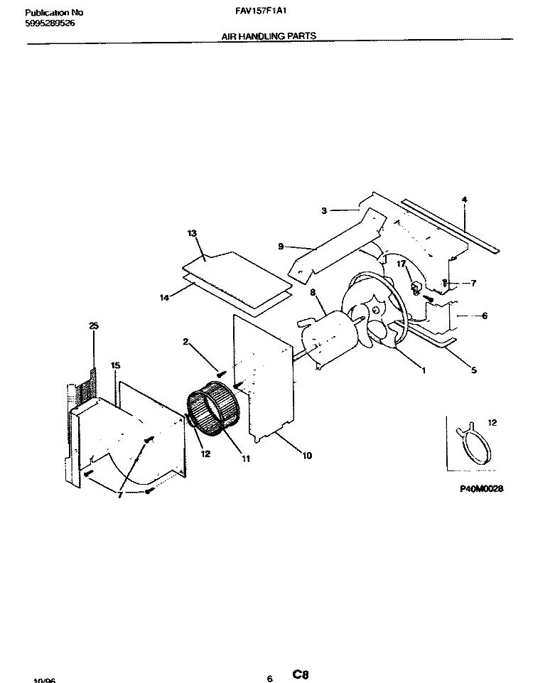 AIR HANDLING PARTS Diagram and Parts List for FAV157F1A1  Frigidaire Air Conditioner