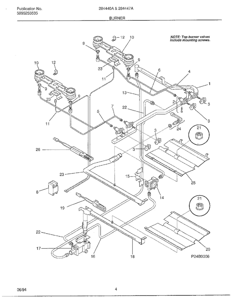Burner Diagram and Parts List for 284447A  Frigidaire Range