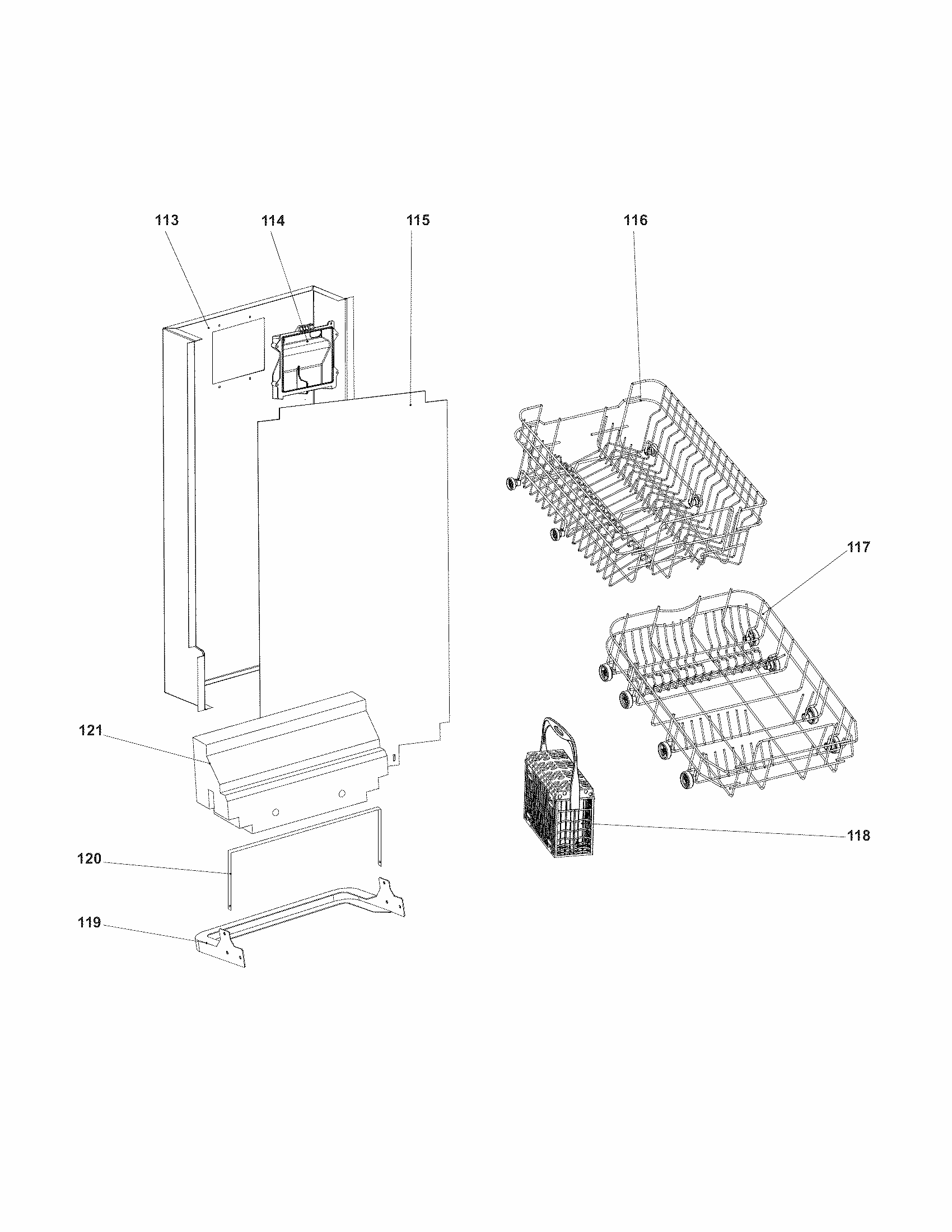 Racks Diagram and Parts List for 58714659110  Kenmore Dishwasher