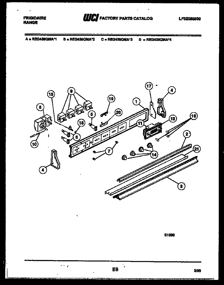 CONTROL PANEL Diagram and Parts List for REG438QMA4  Frigidaire Range