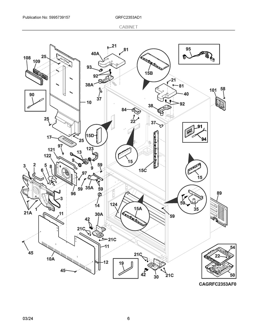 Cabinet Diagram and Parts List for GRFC2353AD1  Frigidaire Refrigerator