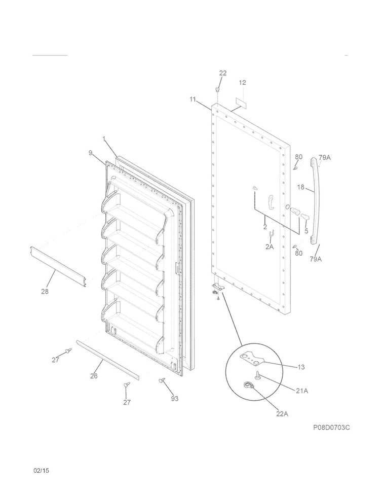 Door Diagram and Parts List for 25322742410  Kenmore Freezer