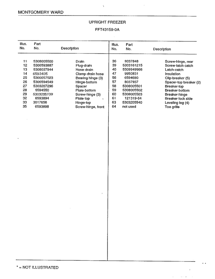 Upright Freezer Page 4 Diagram and Parts List for 43159A  Frigidaire Freezer