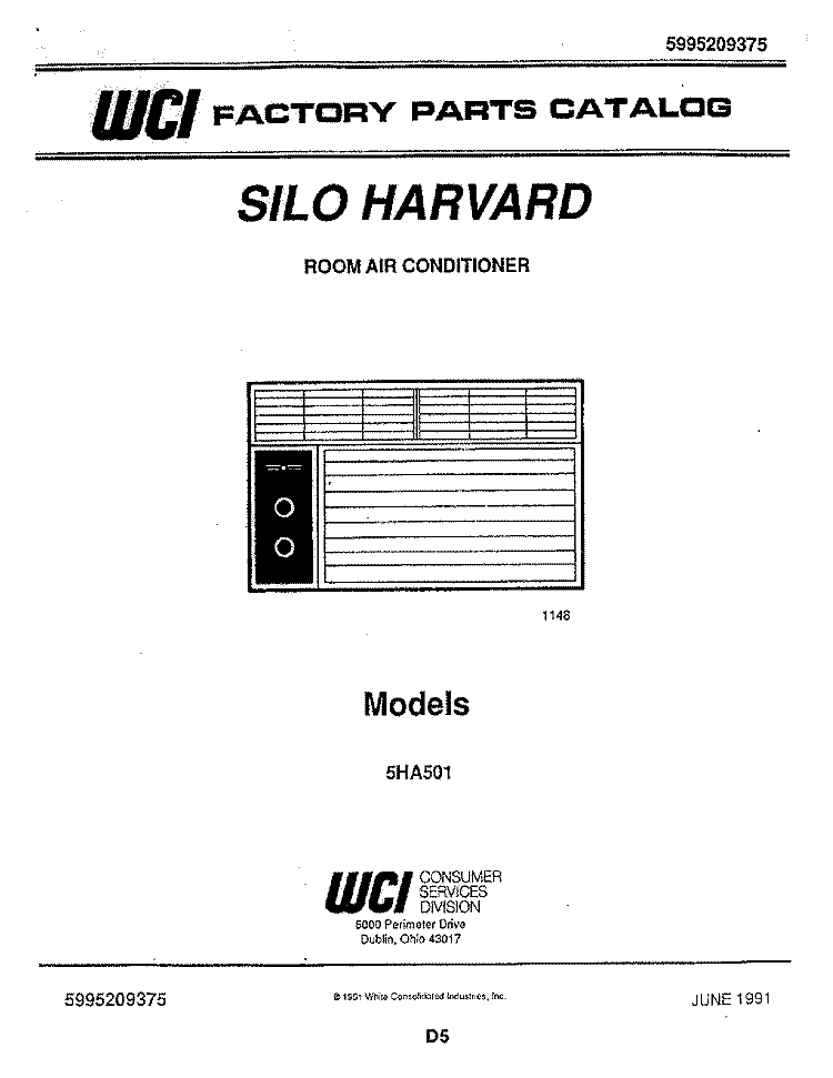 COVER Diagram and Parts List for 5HA501  Frigidaire Air Conditioner
