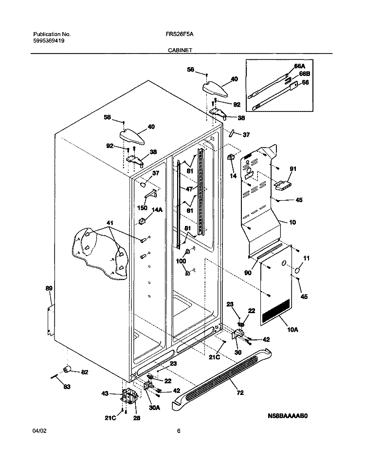 CABINET Diagram and Parts List for FRS26F5AQ4  Frigidaire Refrigerator