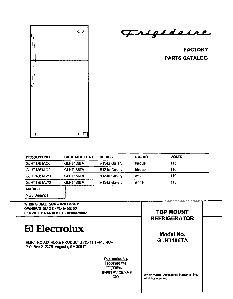 COVER Diagram and Parts List for GLHT186TAQ0  Frigidaire Refrigerator
