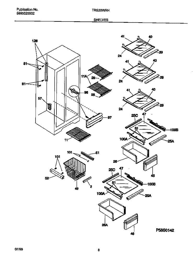 SHELVES Diagram and Parts List for TRS20WRHD1  Tappan Refrigerator