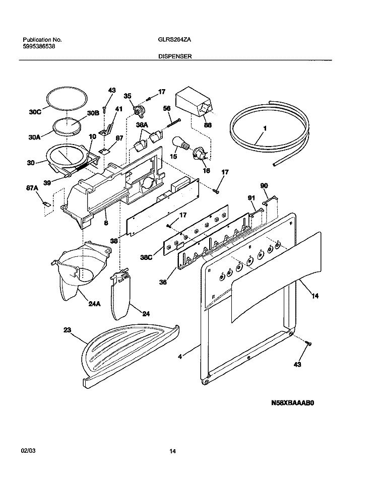 DISPENSER Diagram and Parts List for GLRS264ZAW6  Frigidaire Refrigerator