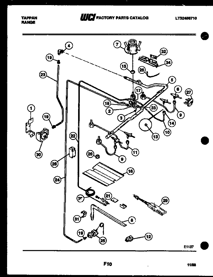BURNER PARTS Diagram and Parts List for 30-2238-23-04  Tappan Range