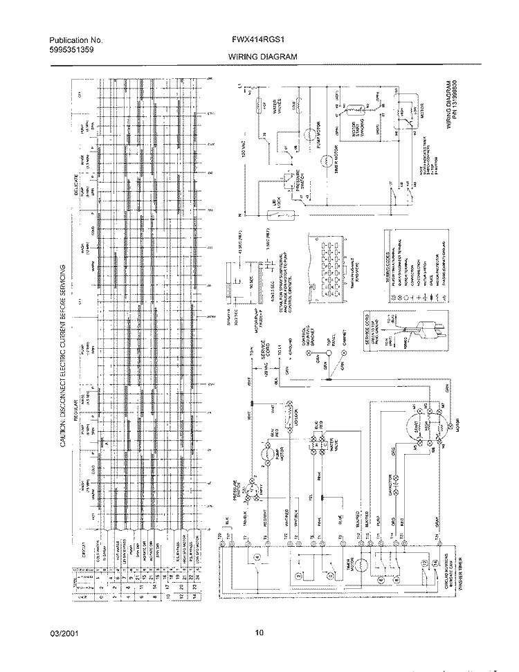 131999800 WIRING DIAGRAM Diagram and Parts List for FWX414RGS1  Frigidaire Washer