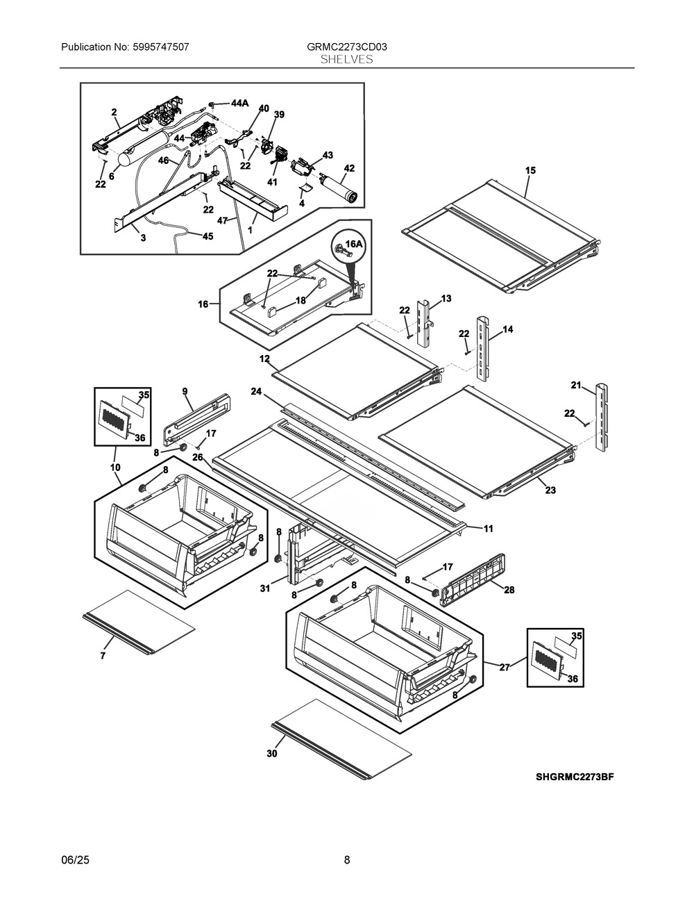 Shelves Diagram and Parts List for GRMC2273CD03  Frigidaire Refrigerator