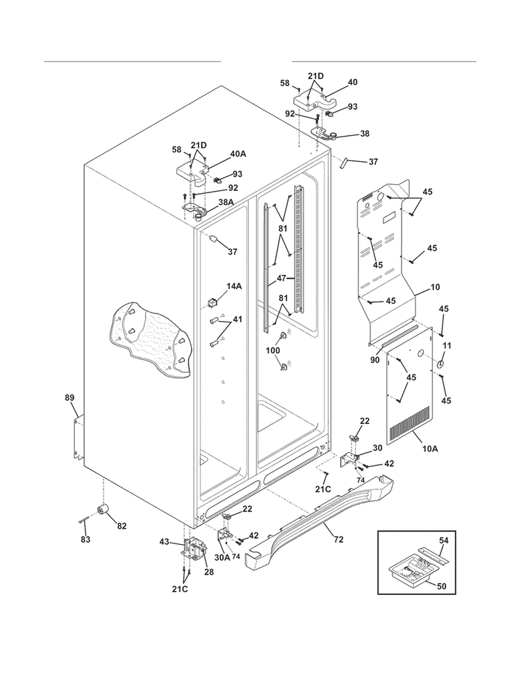 Cabinet Diagram and Parts List for EW23CS70IB5  Electrolux Refrigerator