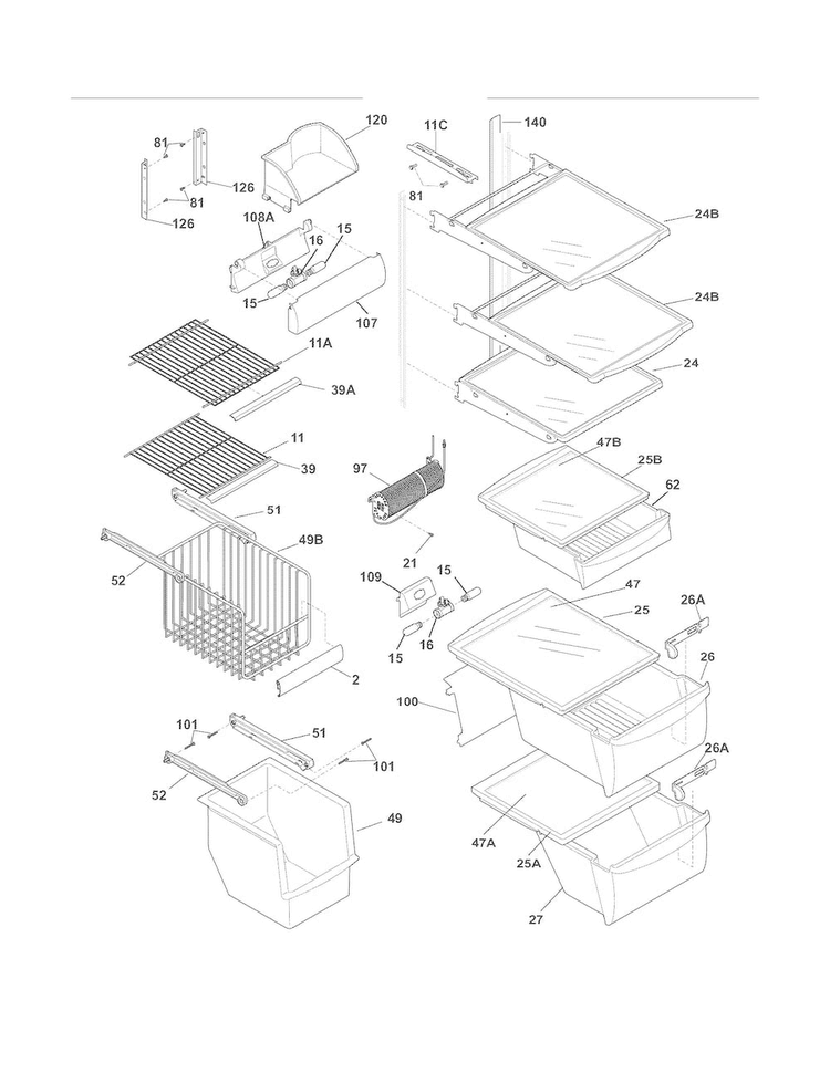 Shelves Diagram and Parts List for FPUS2686LF2  Frigidaire Refrigerator