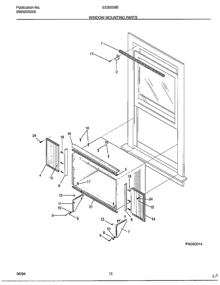 Window Mounting Parts Diagram and Parts List for 5338009B  Frigidaire Air Conditioner