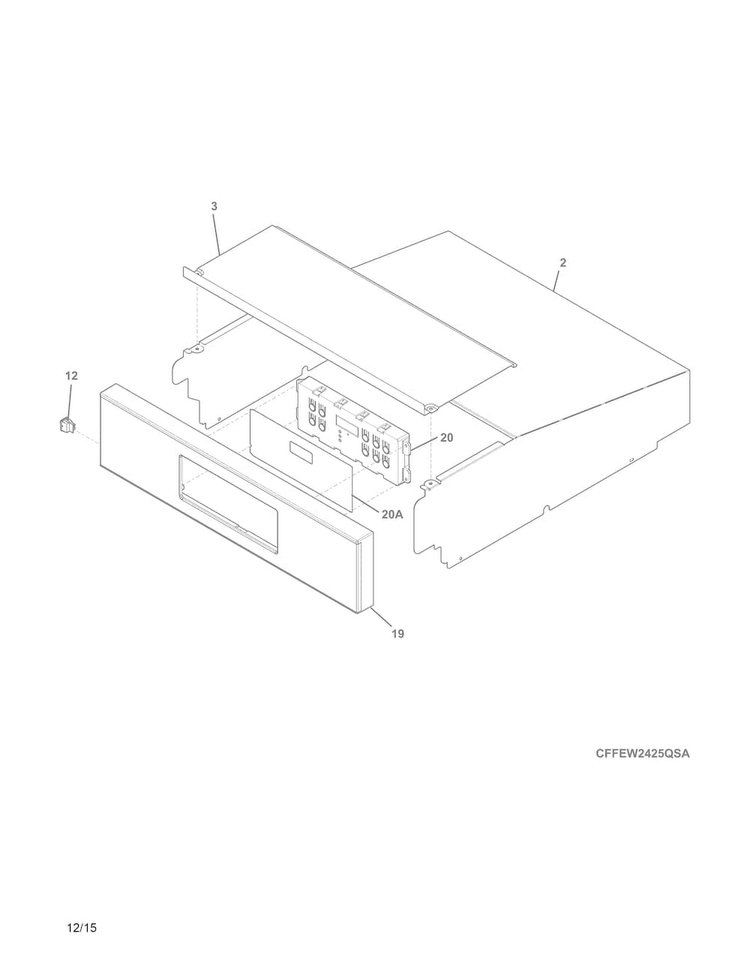 Control Panel Diagram and Parts List for FFEW2425QSA  Frigidaire Wall Oven