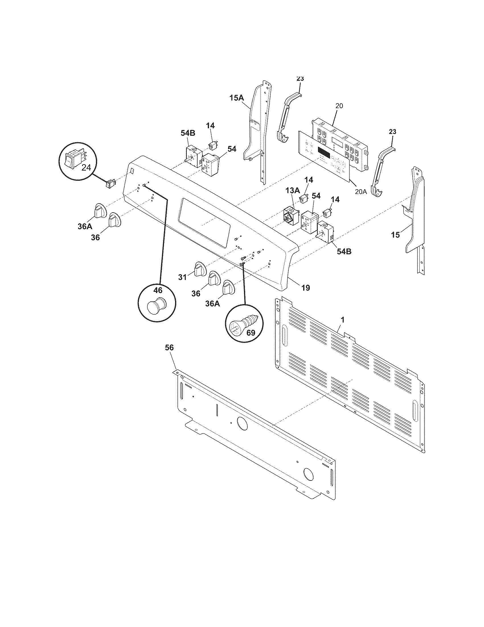 Backguard Diagram and Parts List for 79092409015  Kenmore Range