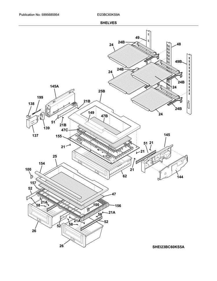 Shelves Diagram and Parts List for EI23BC60KS9A  Electrolux Refrigerator