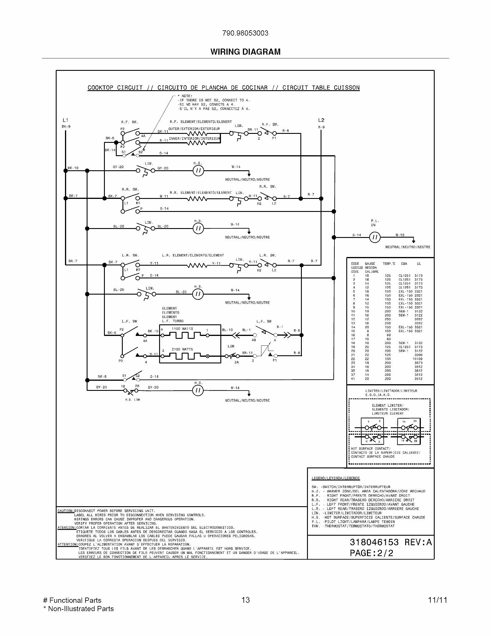 Wiring Diagram Diagram and Parts List for 79098053003  Kenmore Range