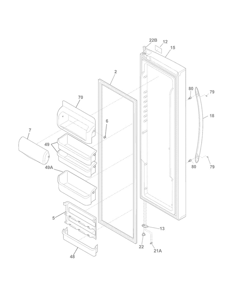 Refrigerator Door Diagram and Parts List for FGHC2331PF0  Frigidaire Refrigerator