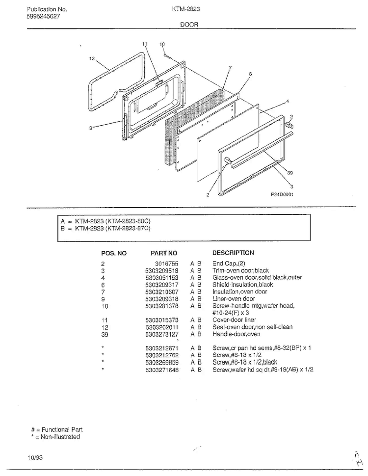 Door Diagram and Parts List for 2823  Frigidaire Range