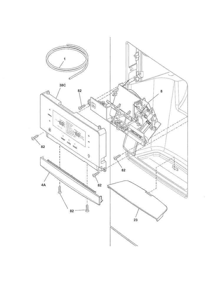 Controls/ice Dispenser Diagram and Parts List for FGHB2866PF1  Frigidaire Refrigerator