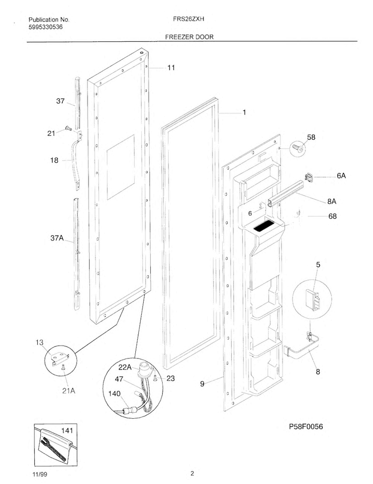 Frzr Door Diagram and Parts List for OEMF3-FRS26ZXHD2  Frigidaire Refrigerator