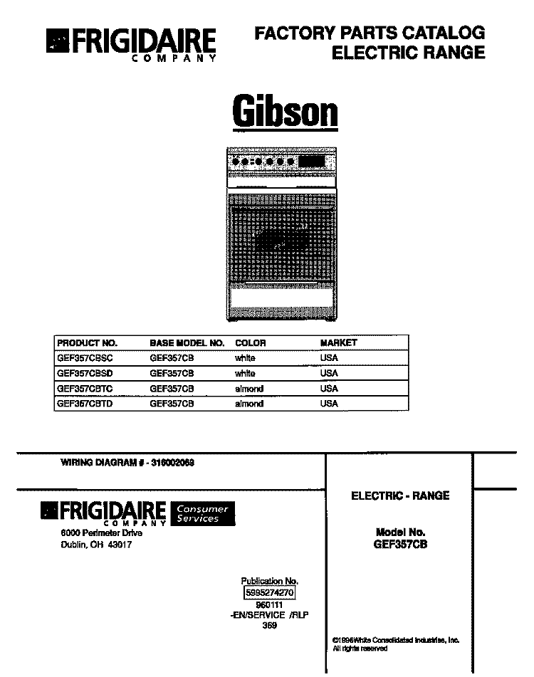 COVER Diagram and Parts List for GEF357CBSD  Gibson Range