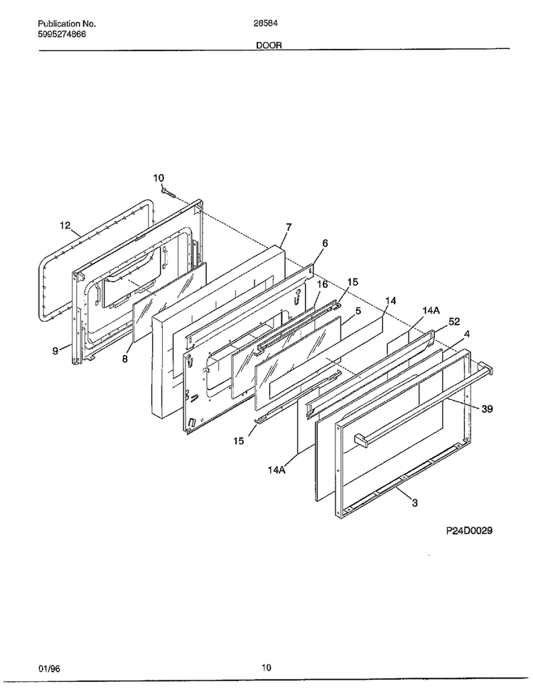 Door Diagram and Parts List for 285847C  Frigidaire Range