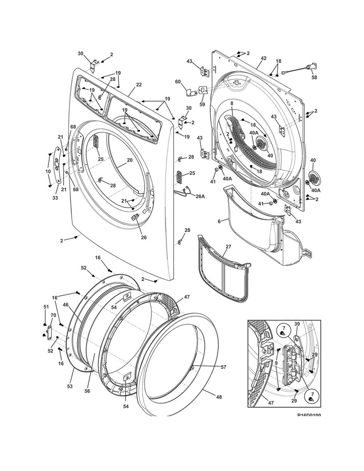 Front Panel/lint Filter Diagram and Parts List for EFMC517SIW0  Electrolux Dryer