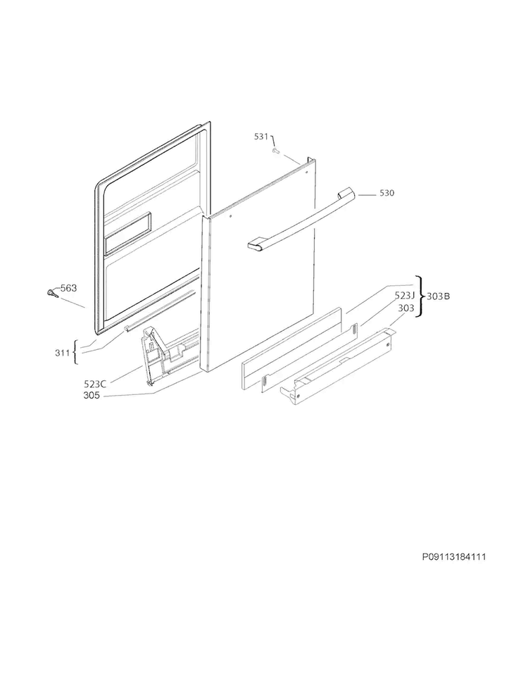 Door Diagram and Parts List for EW24ID80QS0A  Electrolux Dishwasher