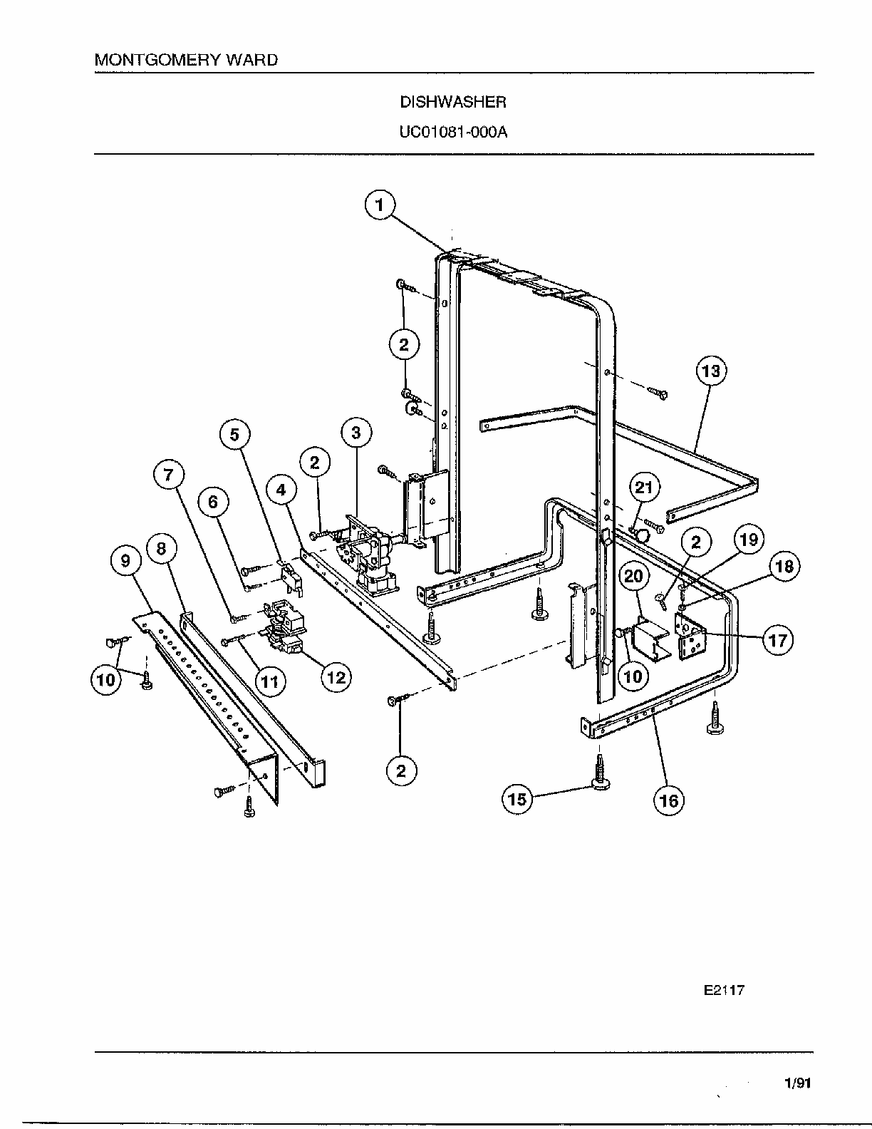 Dishwasher Page 9 Diagram and Parts List for 1081-000A  Frigidaire Dishwasher