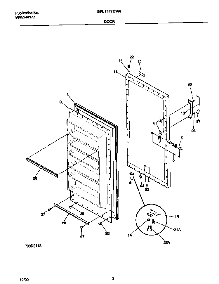 Door Diagram and Parts List for GFU17F7GW4  Gibson Freezer