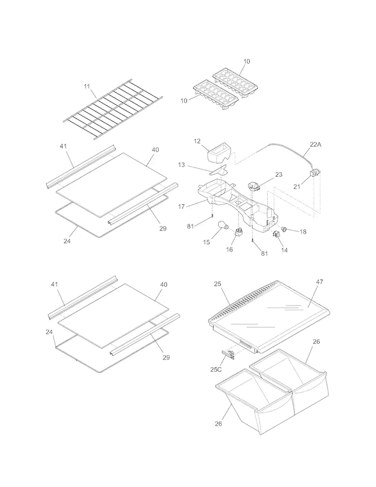 Shelves Diagram and Parts List for 2536888201A  Kenmore Refrigerator