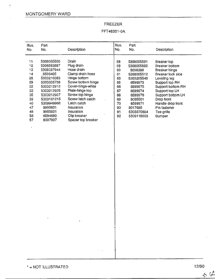 Freezer Page 3 Diagram and Parts List for 46351-0A  Frigidaire Freezer