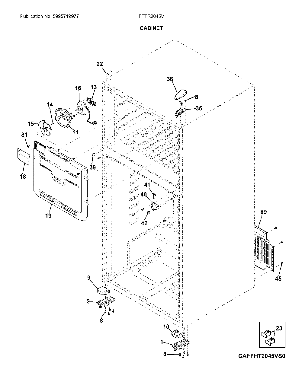 Cabinet Diagram and Parts List for FFTR2045VS0  Frigidaire Refrigerator
