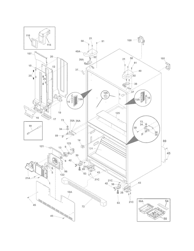 Cabinet Diagram and Parts List for FPHG2399PF1  Frigidaire Refrigerator