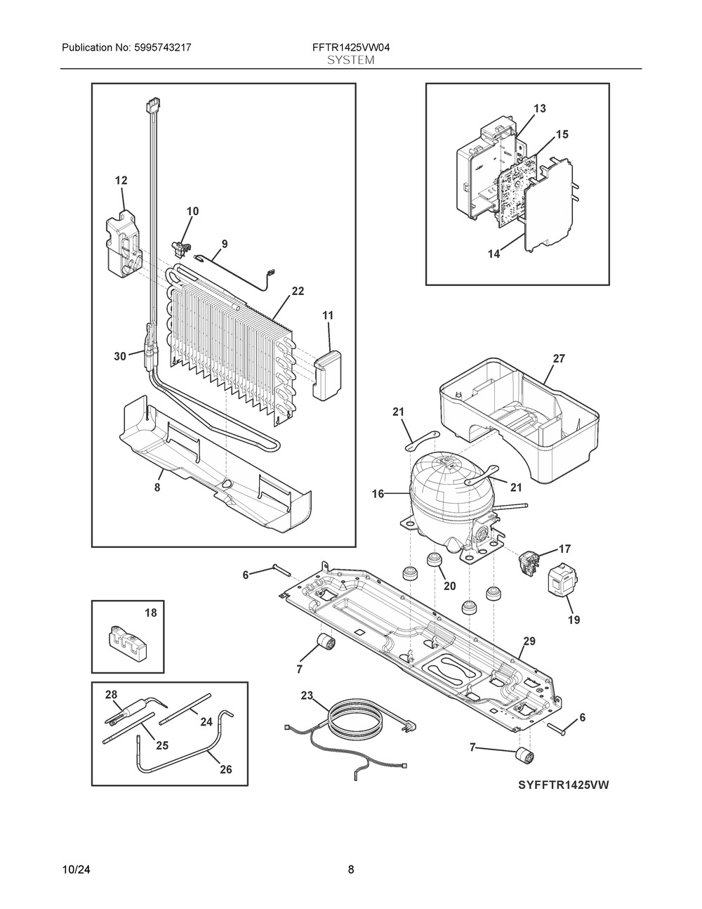 System Diagram and Parts List for FFTR1425VW04  Frigidaire Refrigerator