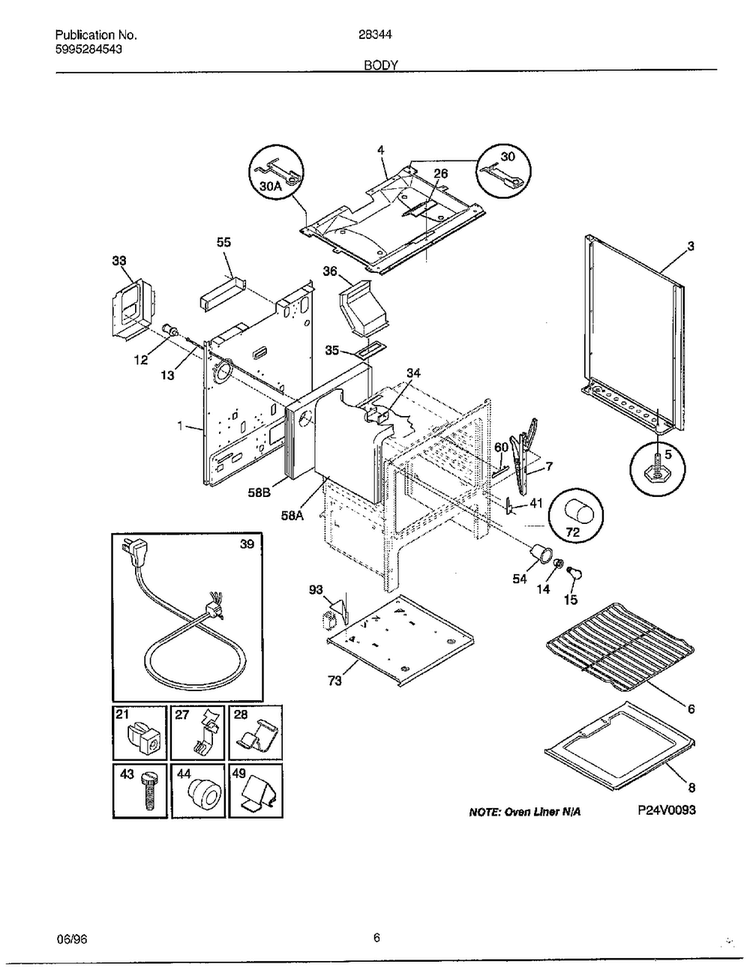 Body Diagram and Parts List for 283447D  Frigidaire Range
