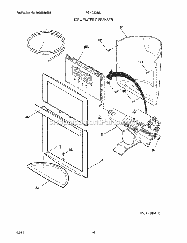 Ice & Water Dispenser Diagram and Parts List for FGHC2335LP2  Frigidaire Refrigerator
