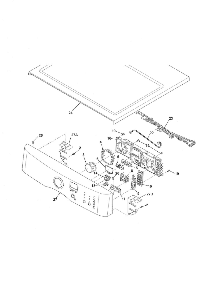 Controls/top Panel Diagram and Parts List for EIGD50LIW0  Electrolux Dryer
