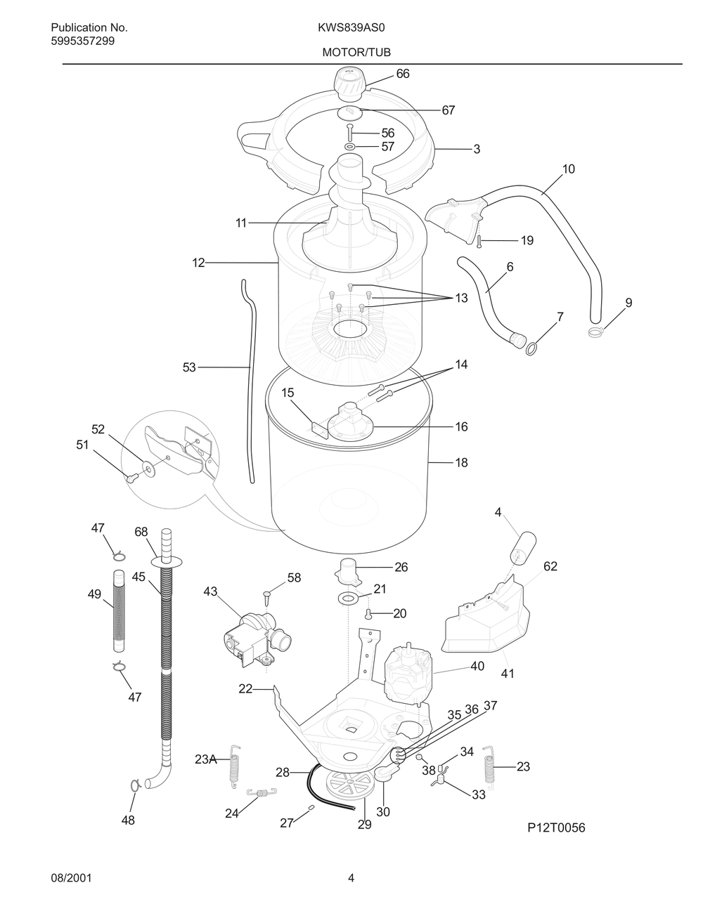 Motor/Tub Diagram and Parts List for KWS839AS0  Frigidaire Washer