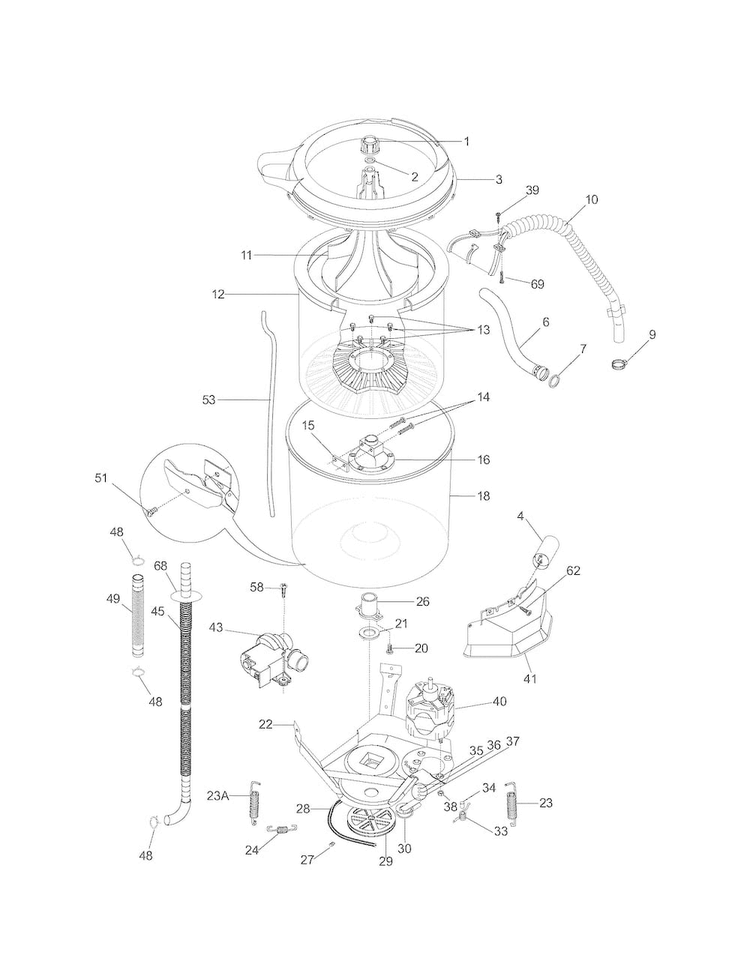 Motor/tub Diagram and Parts List for 41797822700  Kenmore Washer Dryer Combo