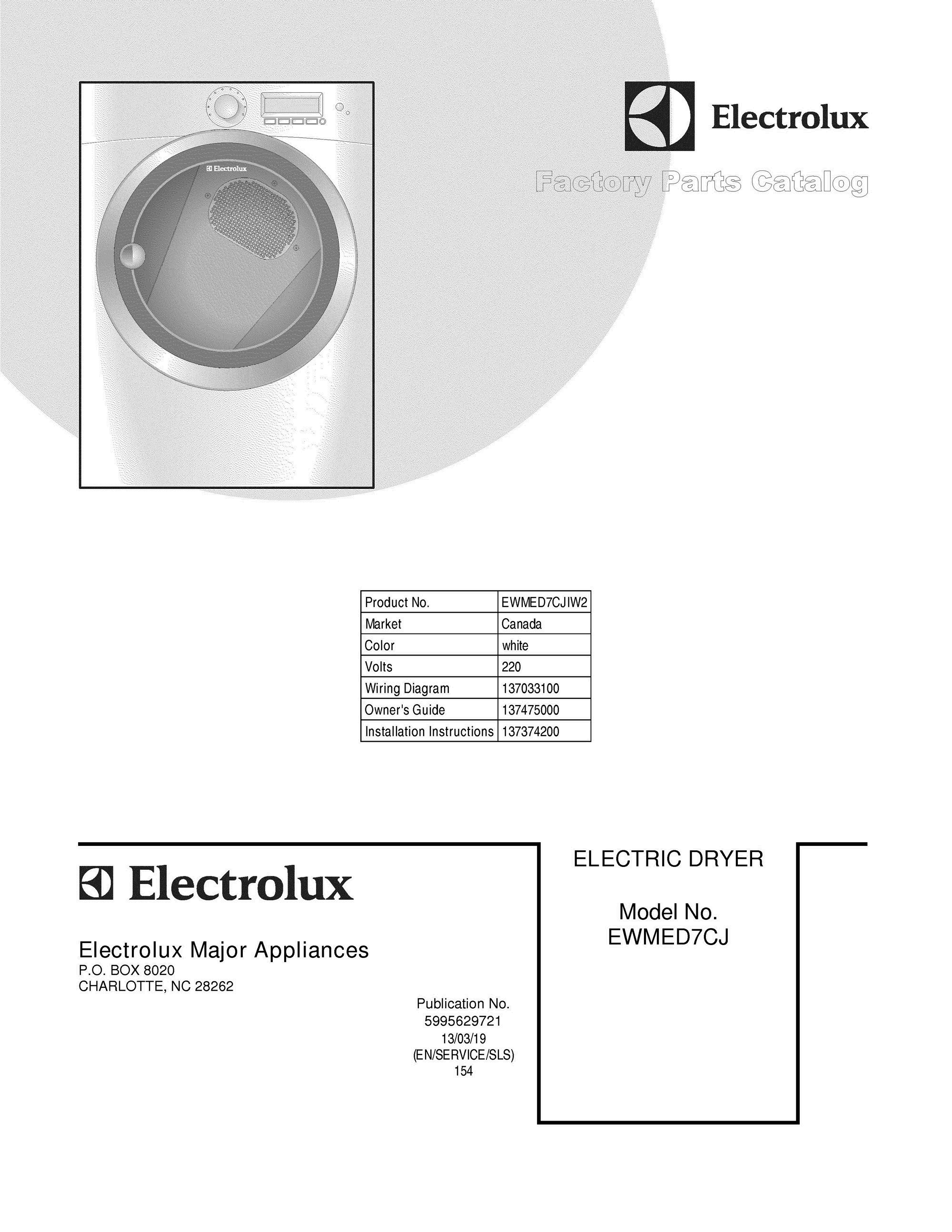 01 - COVER Diagram and Parts List for EWMED7CJIW2  Frigidaire Dryer