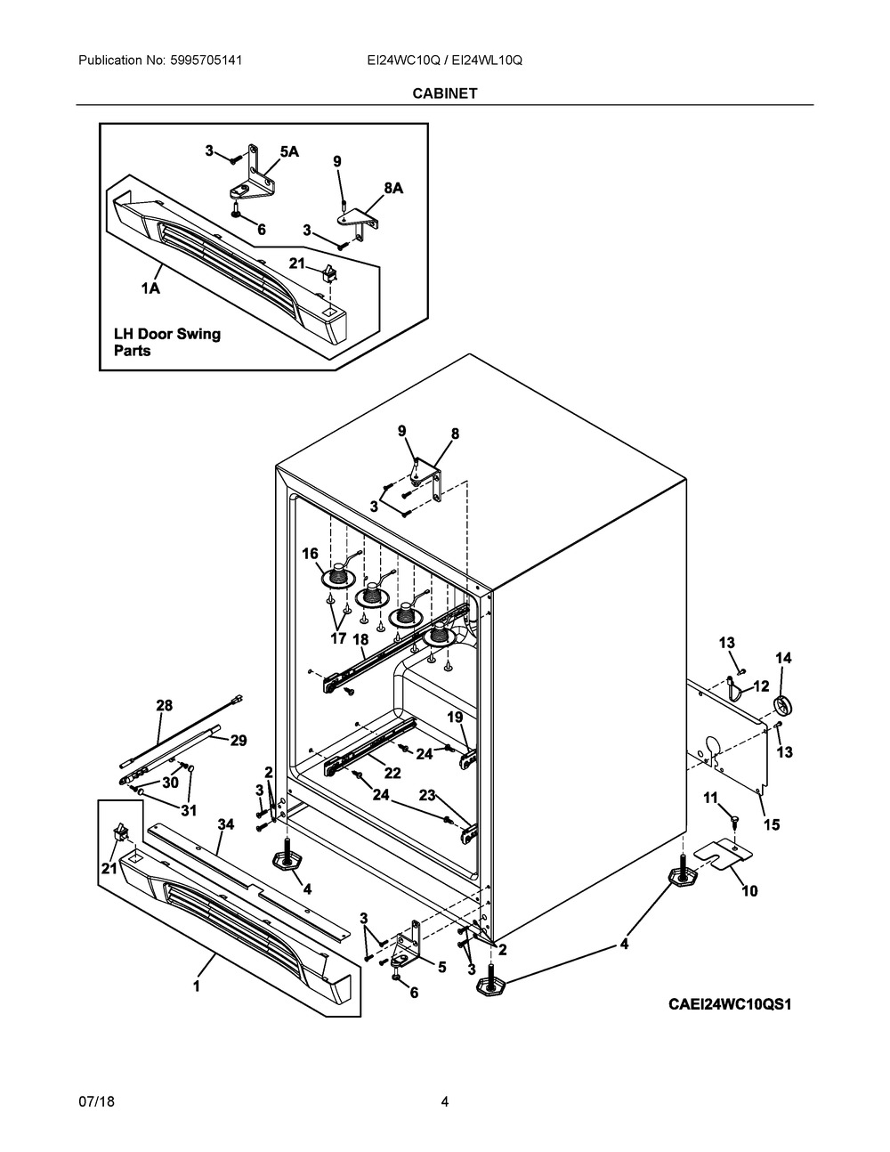 Cabinet Diagram and Parts List for EI24WC10QS1  Frigidaire Wine and Beverage Cooler