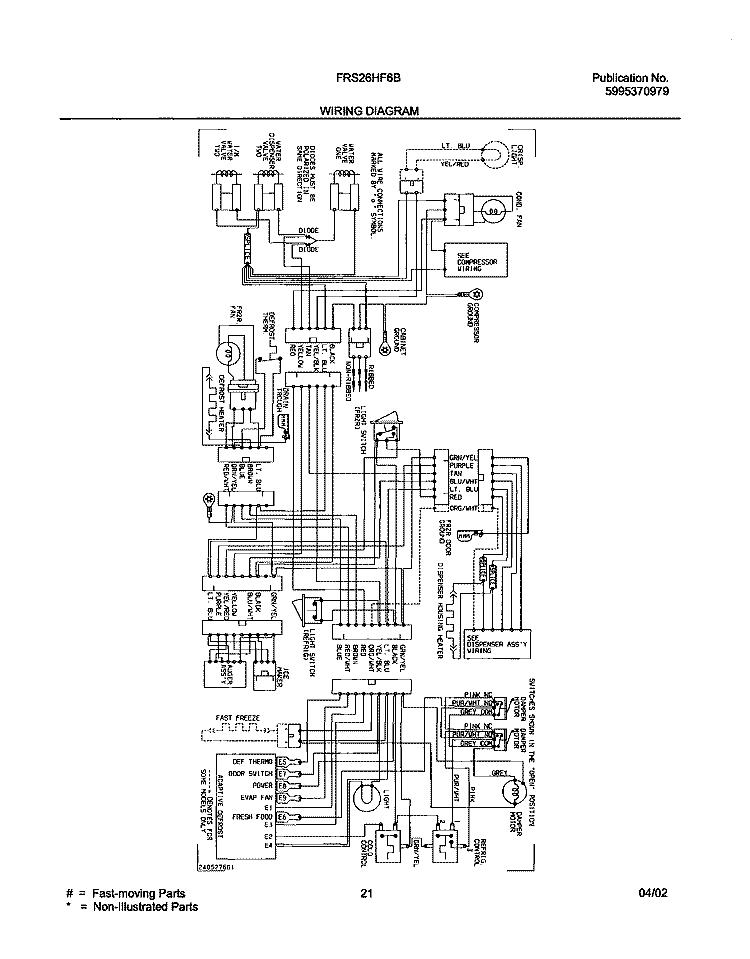 WIRING DIAGRAM Diagram and Parts List for FRS26HF6BQ0  Frigidaire Refrigerator