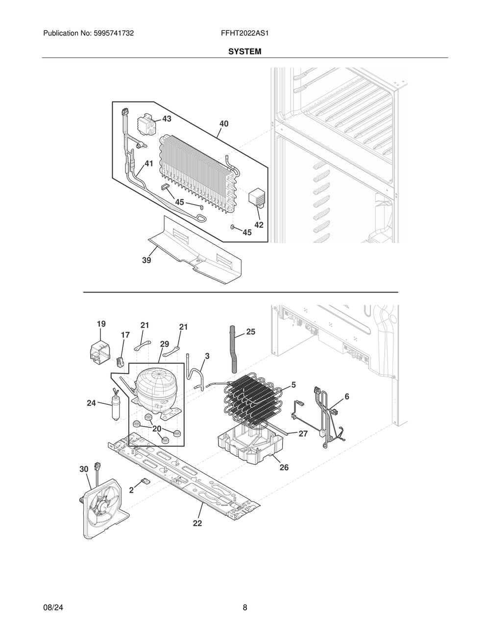 System Diagram and Parts List for FFHT2022AS1  Frigidaire Refrigerator