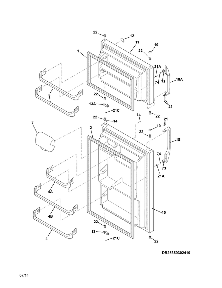 Doors Diagram and Parts List for FFHT1514QS0  Frigidaire Refrigerator