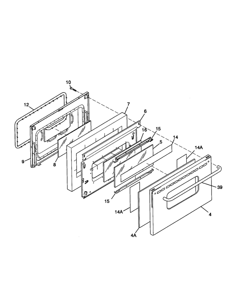 Door Diagram and Parts List for FGF379WECP  Frigidaire Range