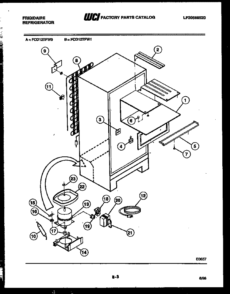 SYSTEM AND AUTOMATIC DEFROST PARTS Diagram and Parts List for FCD12TFA0  Frigidaire Refrigerator